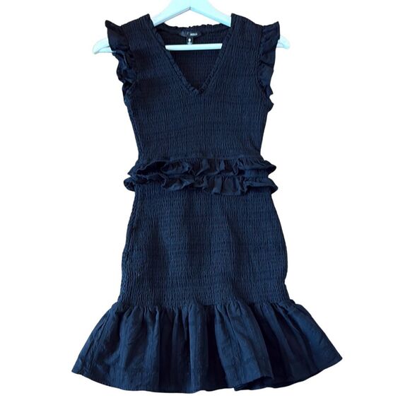 Aqua black smocked ruffled mini dress size small - Picture 2 of 8